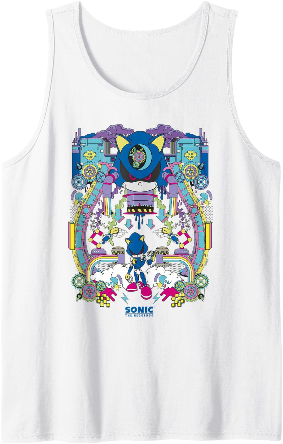 Sonic The Hedgehog Metal Sonic Vibrant Industrial Pose Sleeveless Tank Top - White