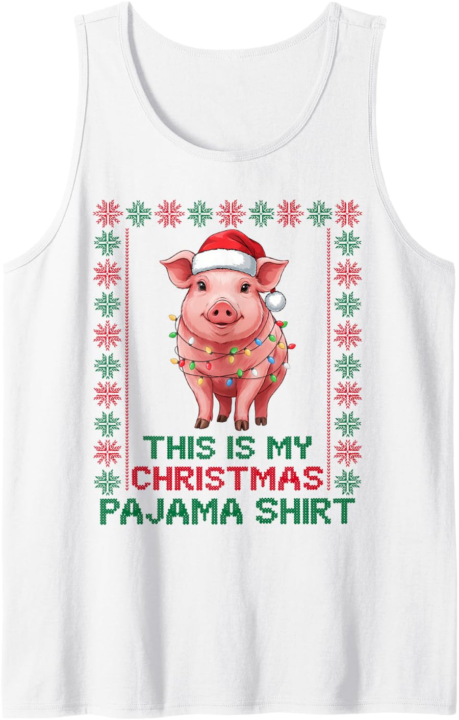 Cute Pig Lover Funny Santa Hat Ugly Christmas Pajama Holiday Sleeveless Tank Top - White