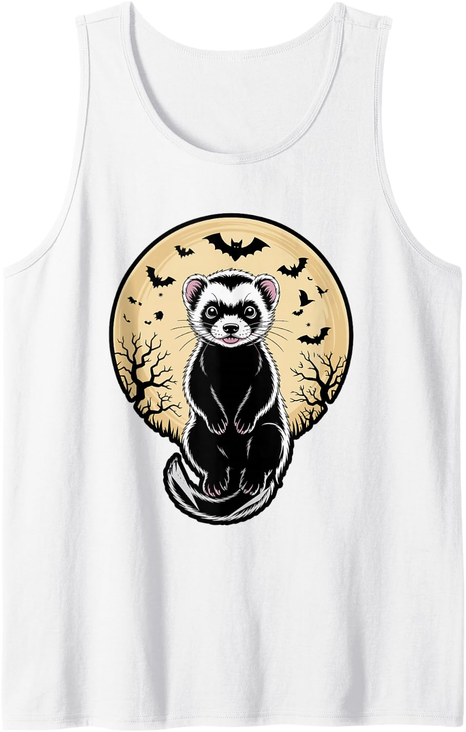 Ferret Halloween Moon Silhouette Sleeveless Tank Top - White