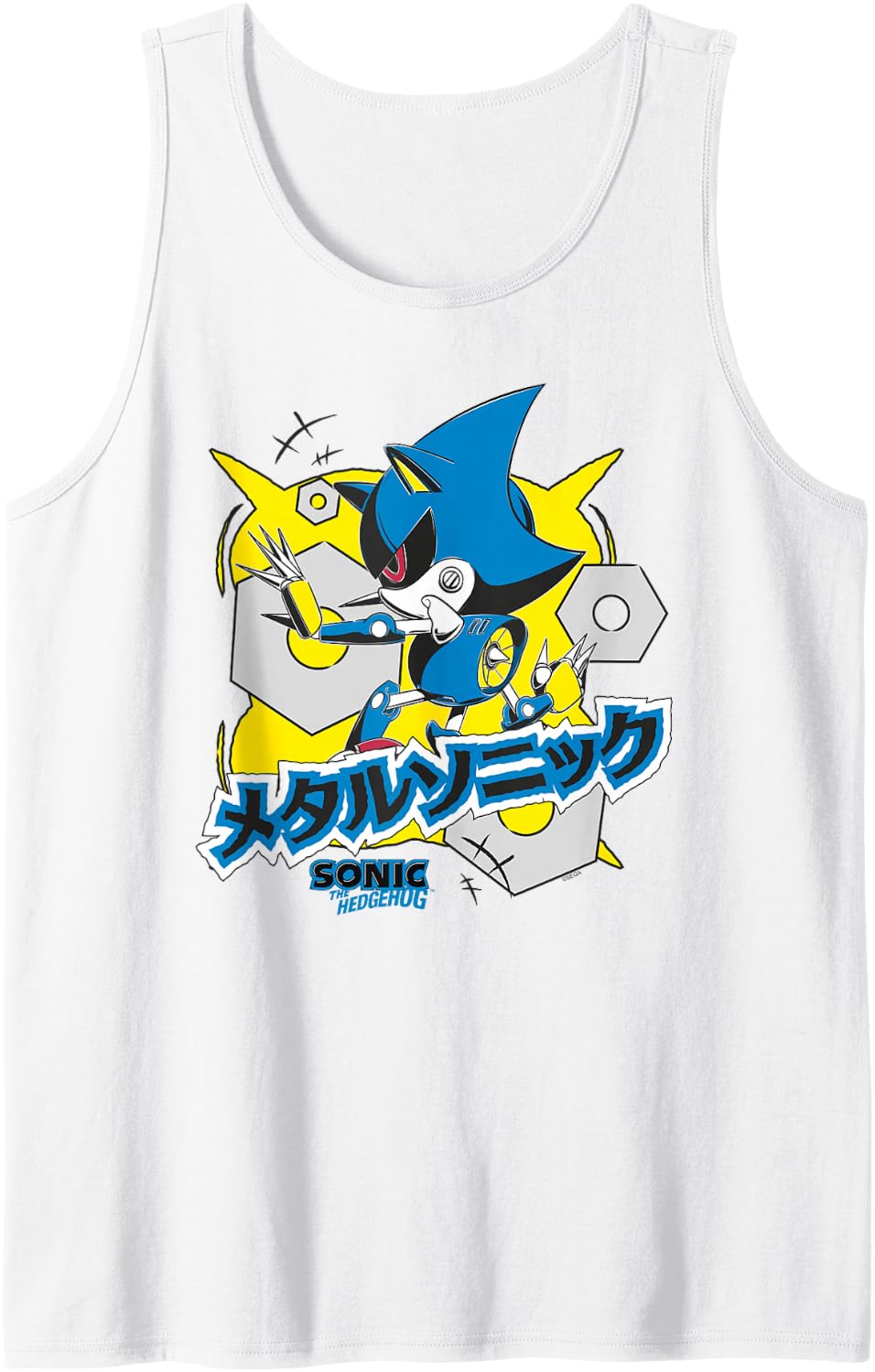 Sonic The Hedgehog Metal Sonic Bold Stylized Kanji Text Sleeveless Tank Top - White