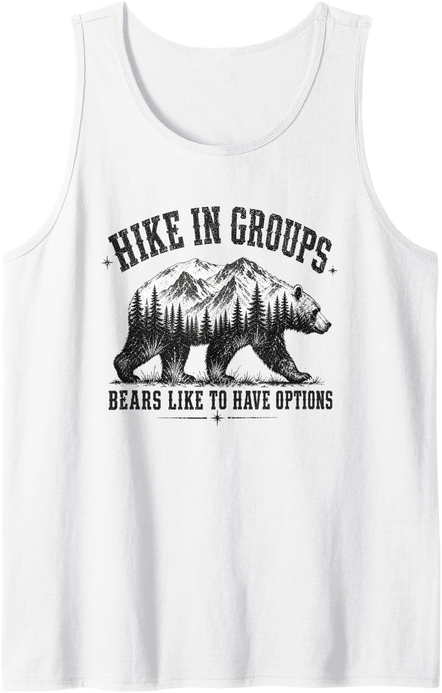 Hike in Groups Bears Like to Have Options Mountain Bear Sleeveless Tank Top - White