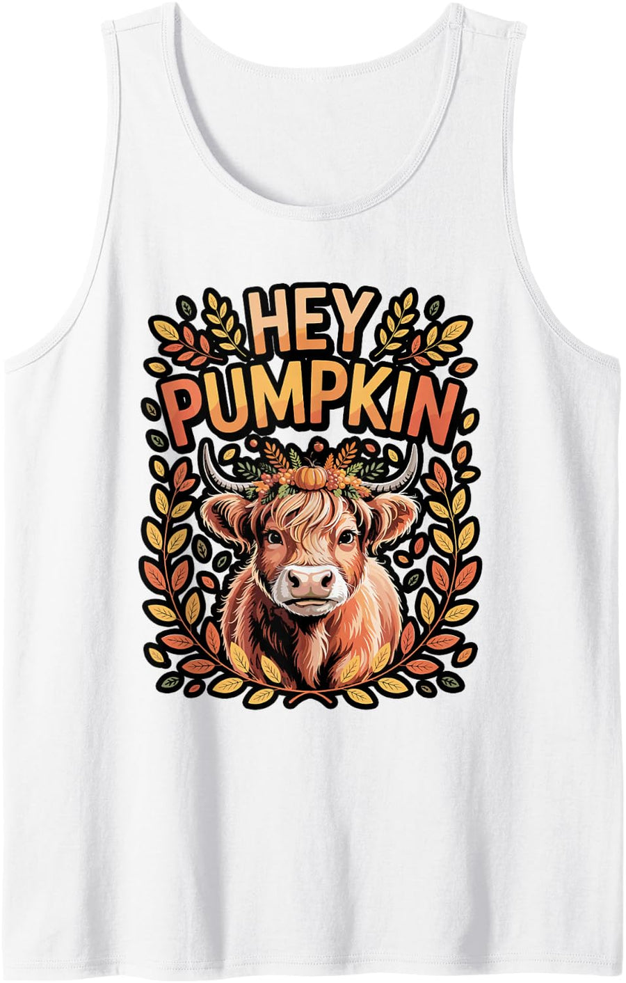Hey Pumpkin Highland Cow Fall Tank Top - White