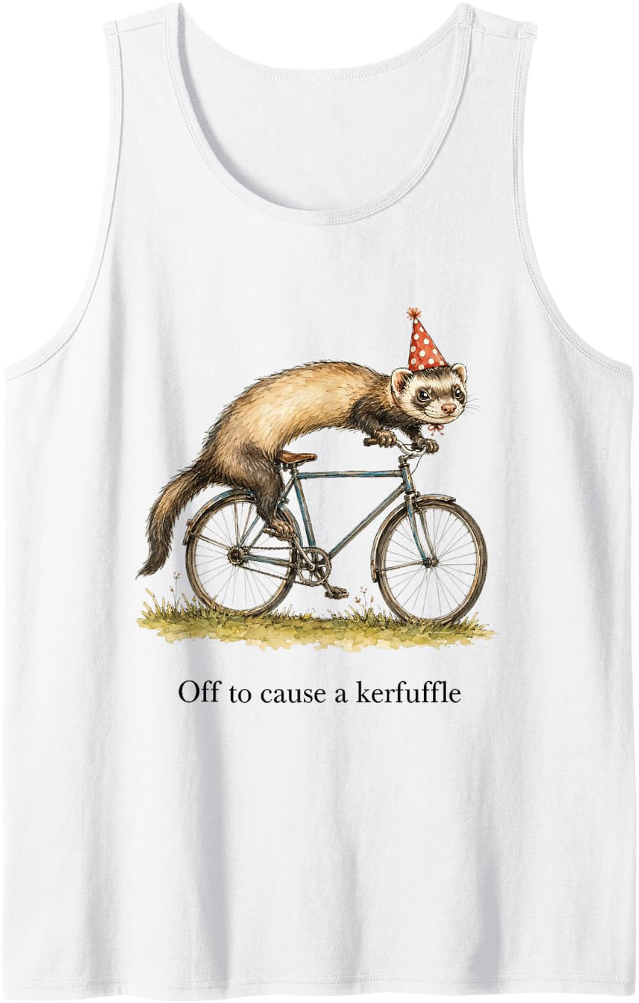 Ferret Bike Rider Pet Celebration Hat Cyclist Kerfuffle Sleeveless Tank Top - White