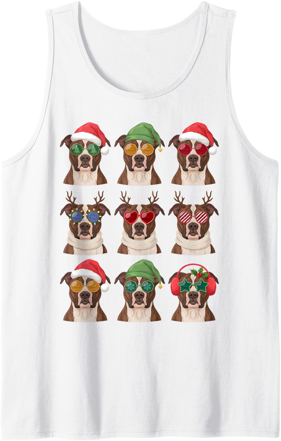 Pitbull Funny Christmas Pajama Cute Dog Owner Sleeveless Tank Top - White