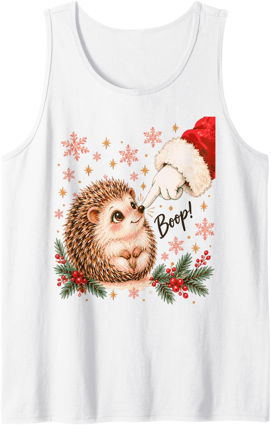 Christmas Boop Hedgehog Santa Finger Snowflakes Holiday Sleeveless Tank Top - White