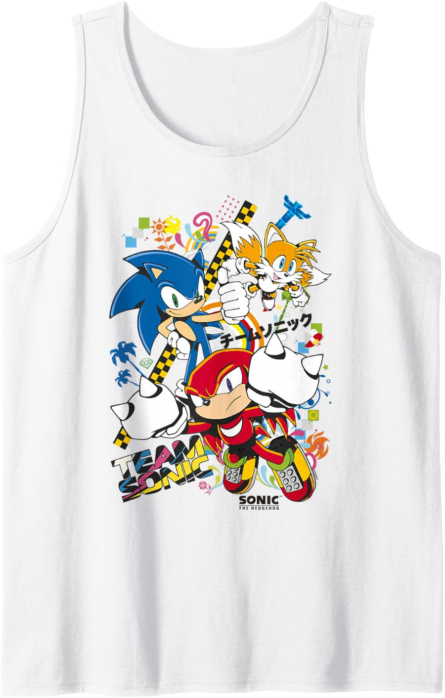 Sonic The Hedgehog Team Sonic Knuckles Tails & Sonic Vibrant Sleeveless Tank Top - White