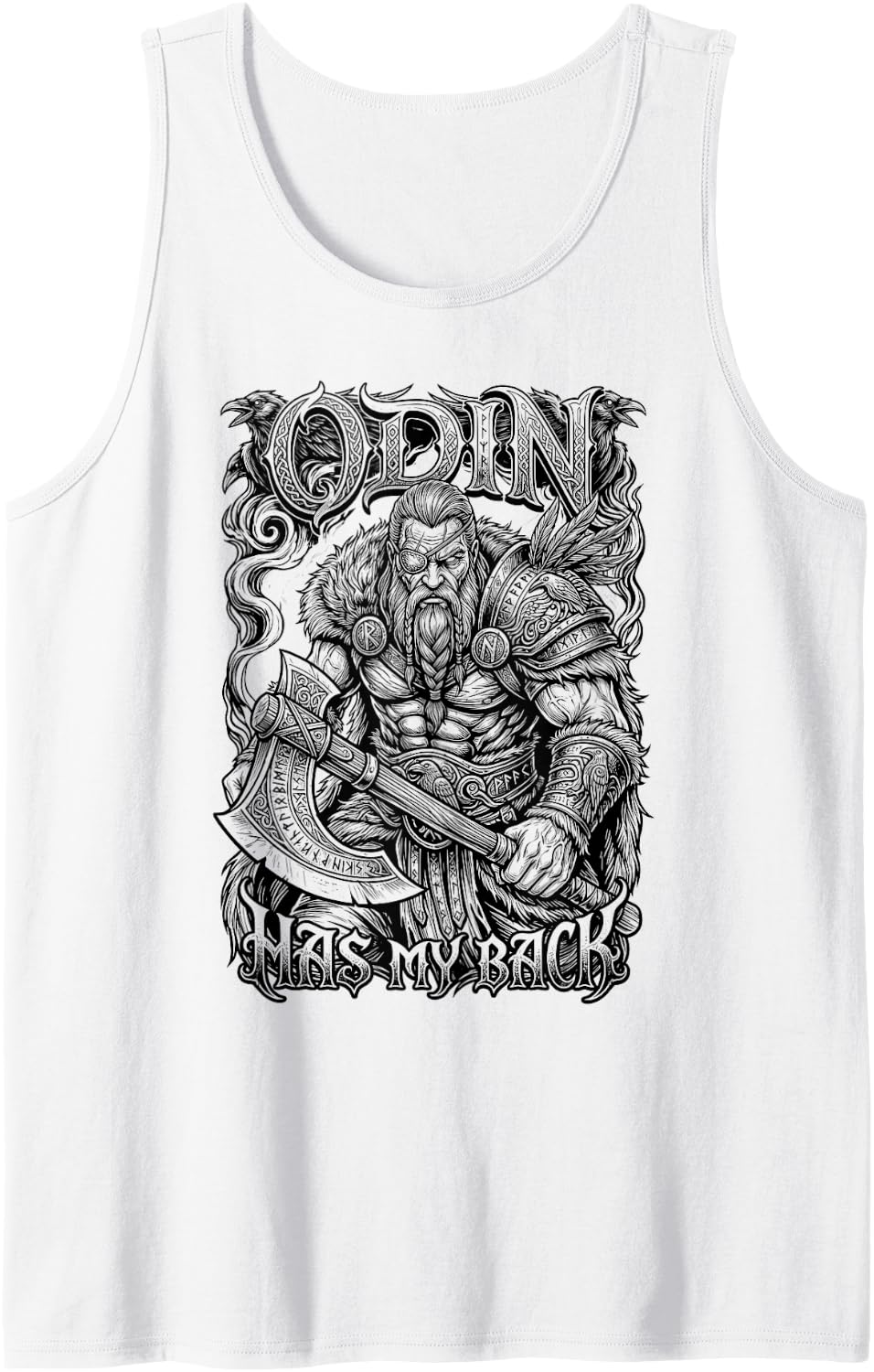 Odin Has My Back Viking Warrior Norse Mythology Ravens Sleeveless Tank Top - White
