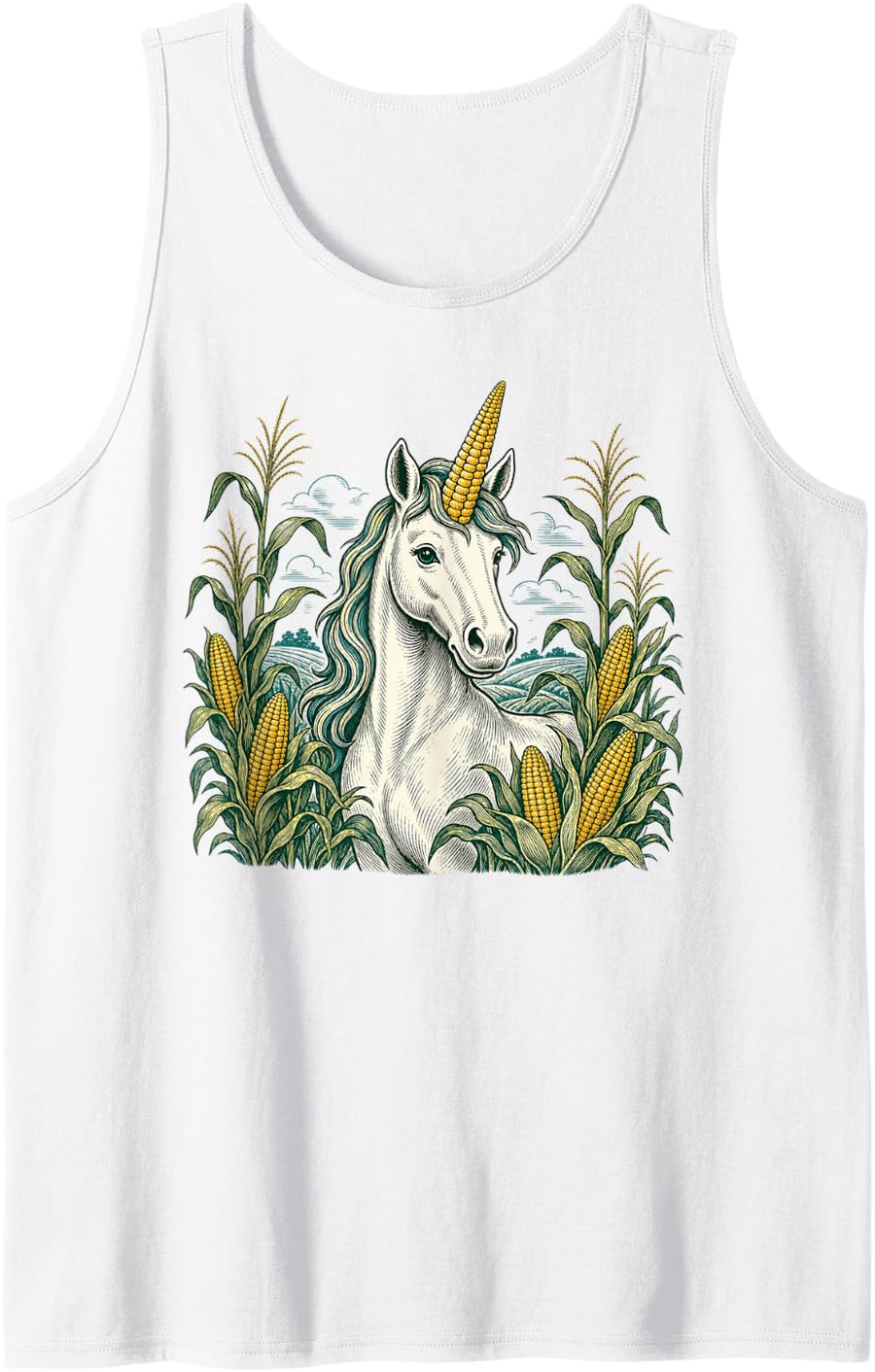 Unicorn Midwest State Fair Corn Sleeveless Tank Top - White