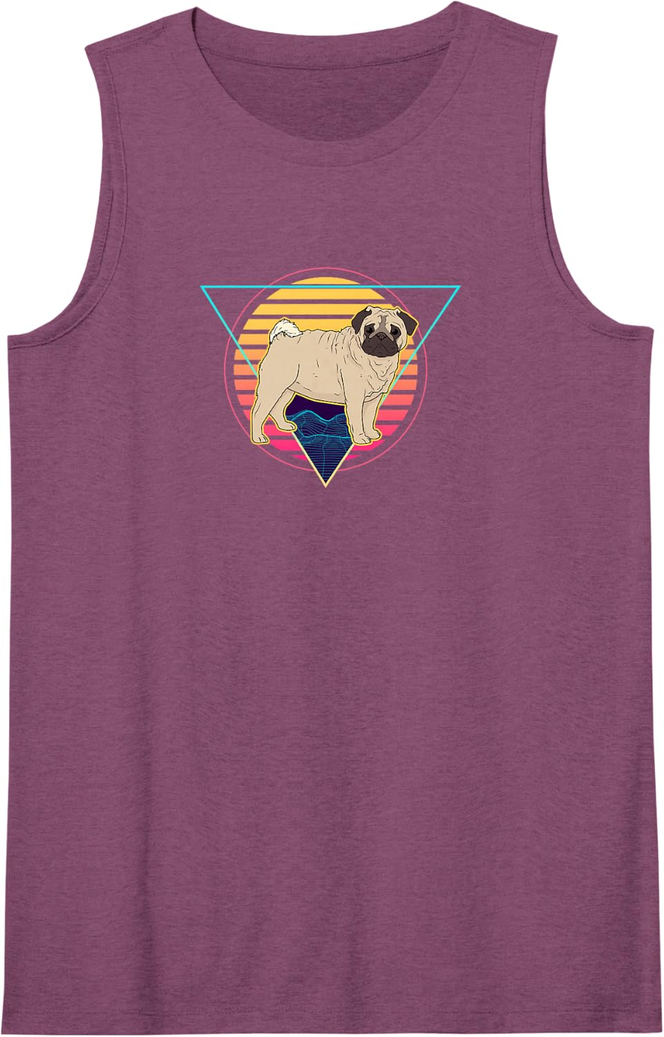 Retro Futuristic Synthwave Dog Pug Aesthetic Sleeveless Tank Top - Purple