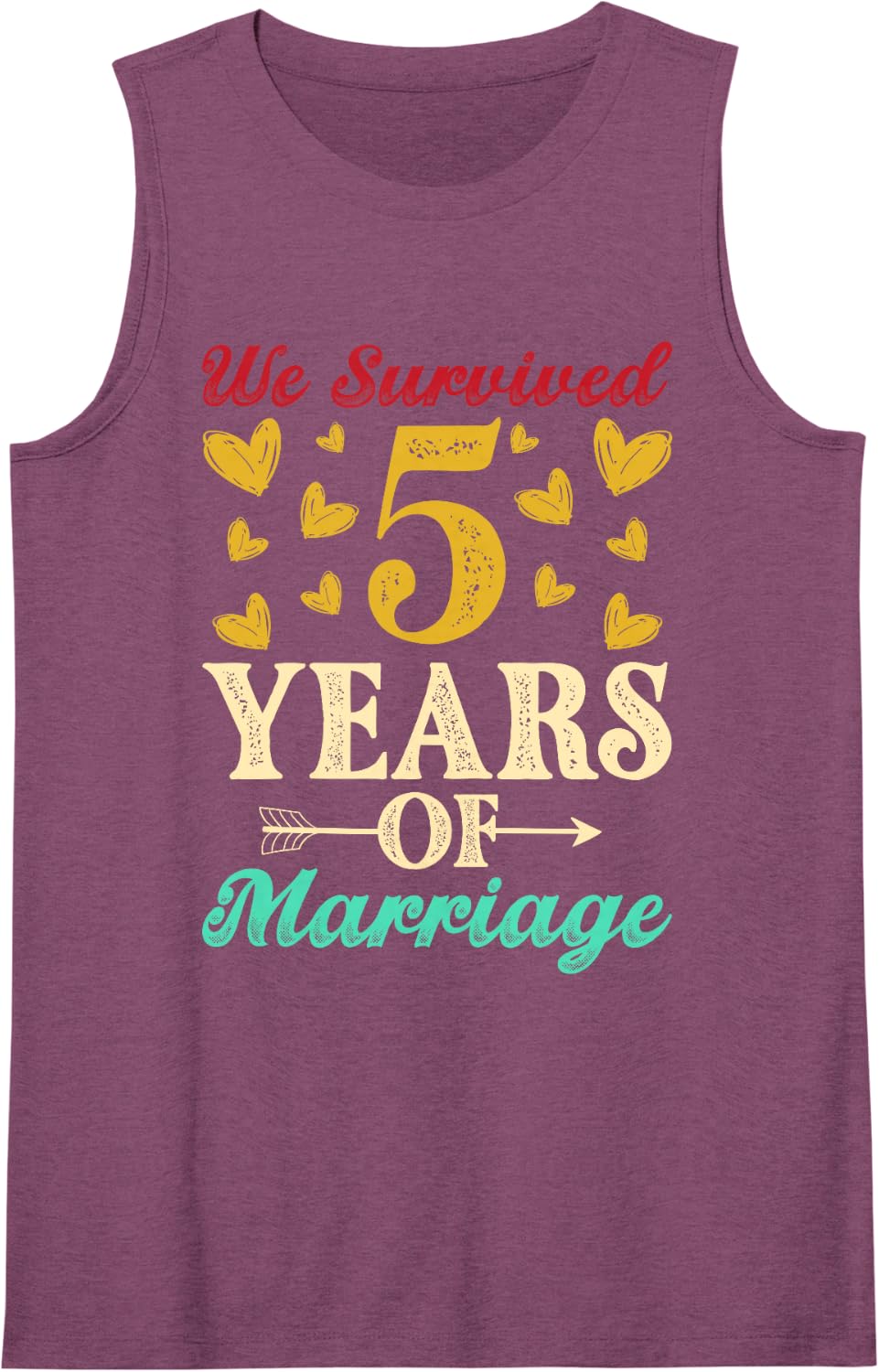 We Survived 5 Years of Marriage 5th Anniversary Wedding Sleeveless Tank Top - Purple