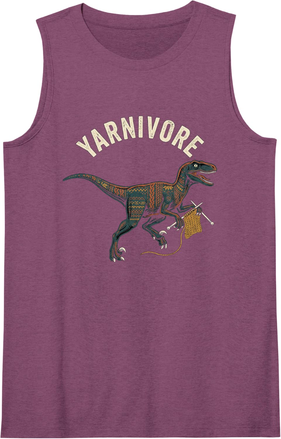 Knitting T-Rex Dinosaur Crochet Yarn Funny Yarnivore Knitter Sleeveless Tank Top - Purple
