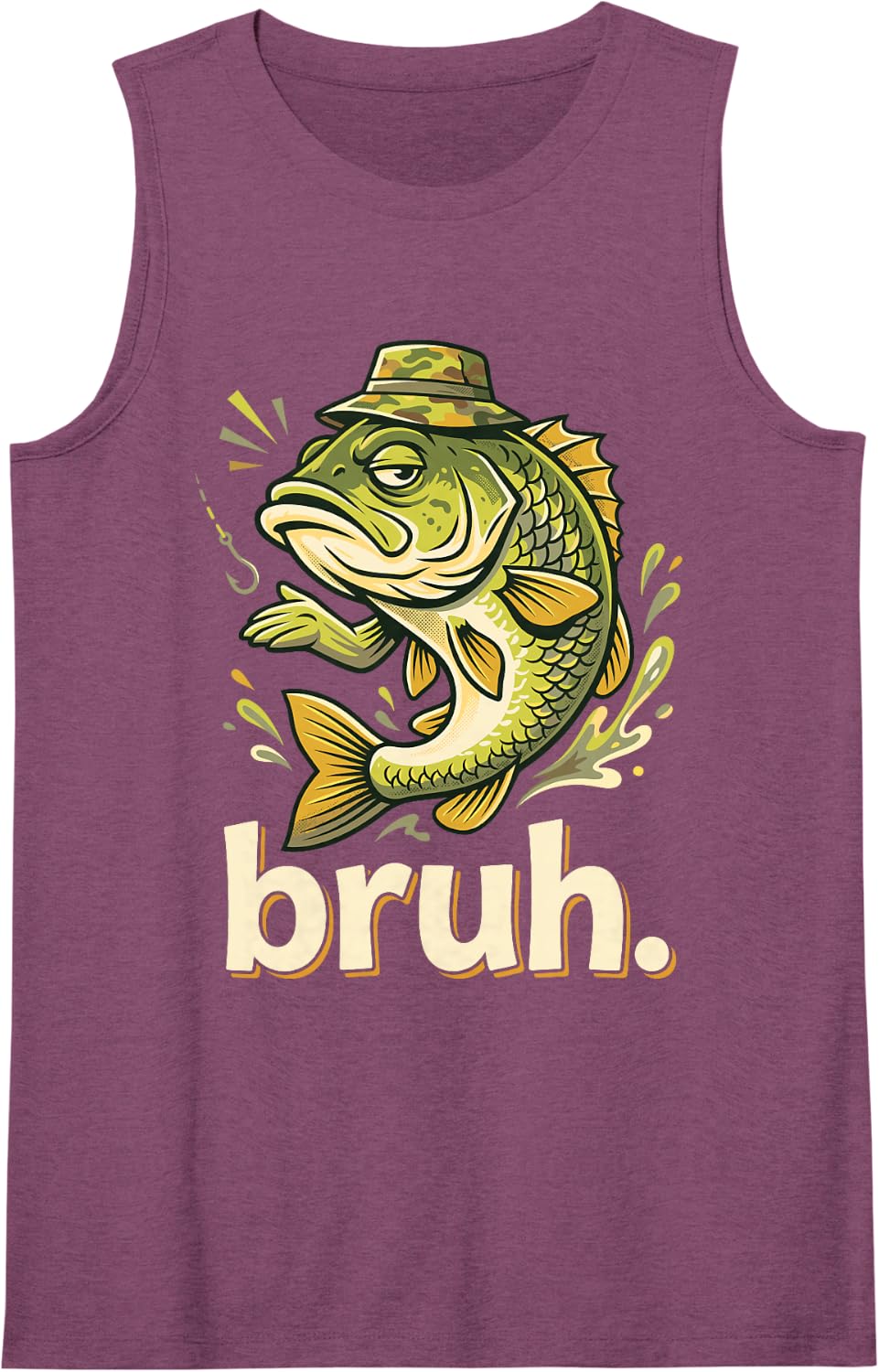 Bruh Fishing Funny Bass Fish Humor for Boys Kids Sleeveless Tank Top - Purple