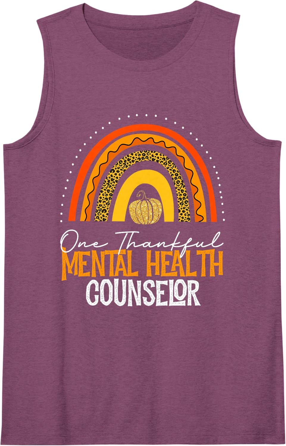 Thanksgiving Leopard One Thankful Mental Health Counselor Sleeveless Tank Top - Purple
