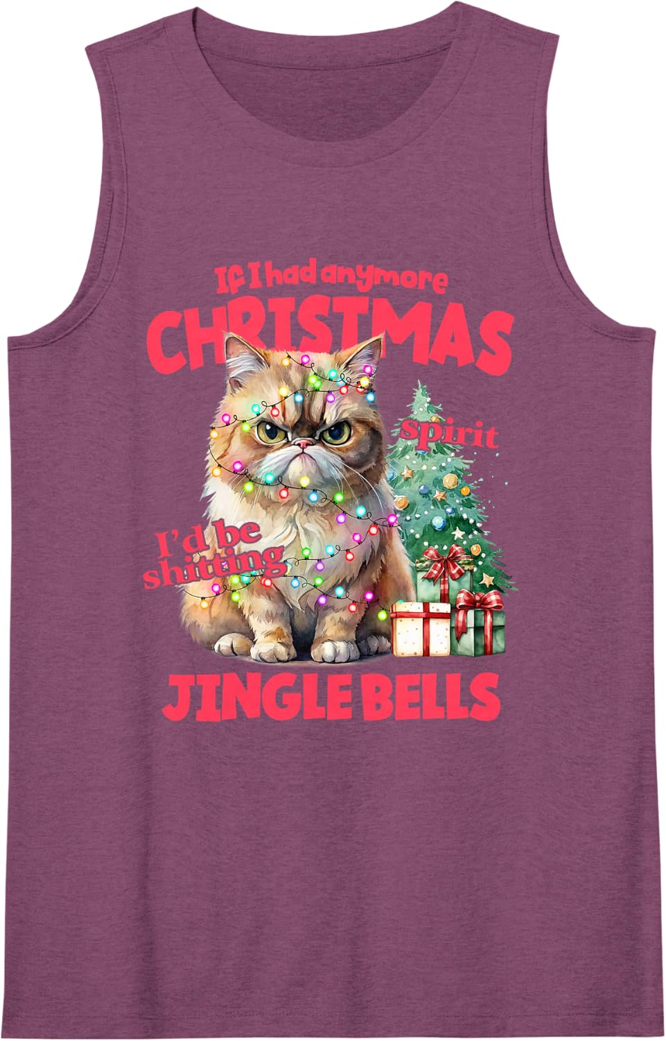 Grumpy-Cat Meowy, Cat Lover, Cats for Everybody Christmas Sleeveless Tank Top - Purple