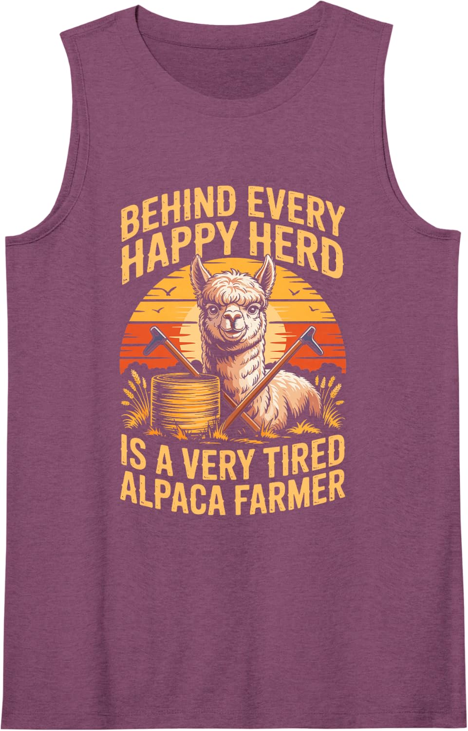 Behind Every Happy Herd is A Very Tired Alpaca Farmer Sleeveless Tank Top - Purple