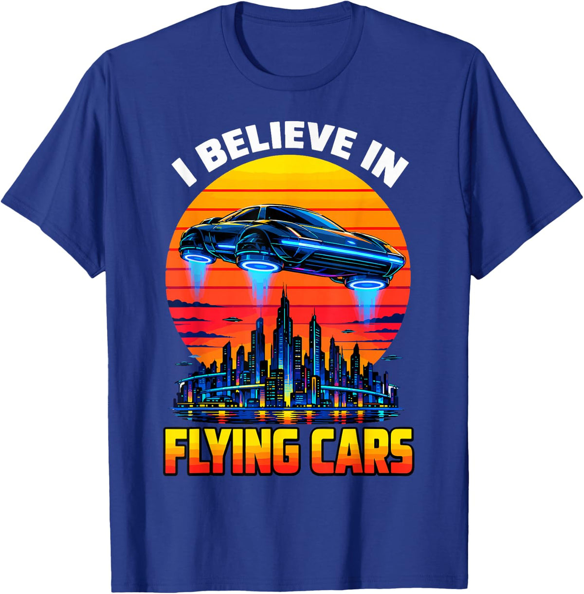 Retro Futuristic Flying Car Sci Fi Vintage Synthwave Design T-Shirt - Royal Blue