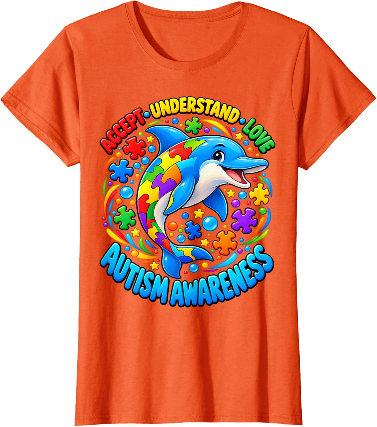 Dolphin Autism Awareness Accept Understand Love T-Shirt - Orange