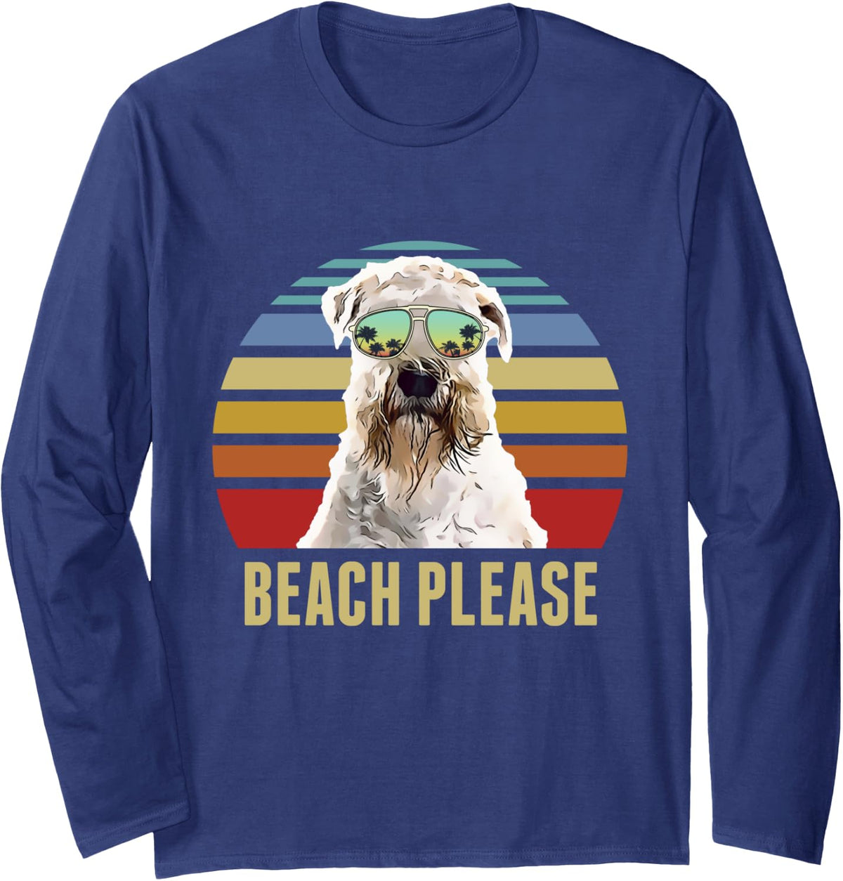 Beach Please Soft Coated Wheaten Terrier Dog Funny Summer Long Sleeve T-Shirt - Adult Unisex Navy Blue