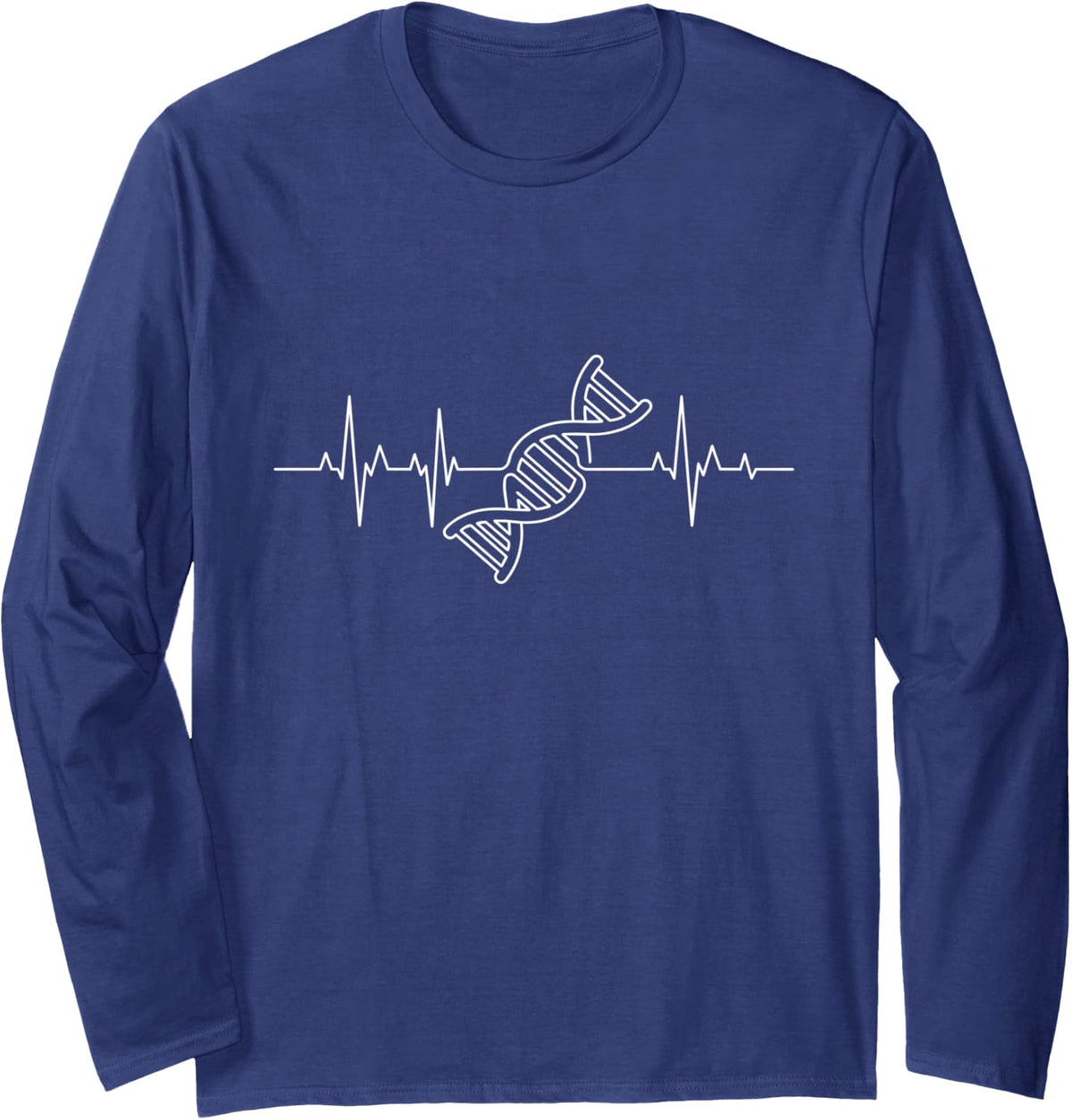 DNA Heartbeat Genetics Biology Double Helix Pulse Long Sleeve T-Shirt - Adult Unisex Navy Blue