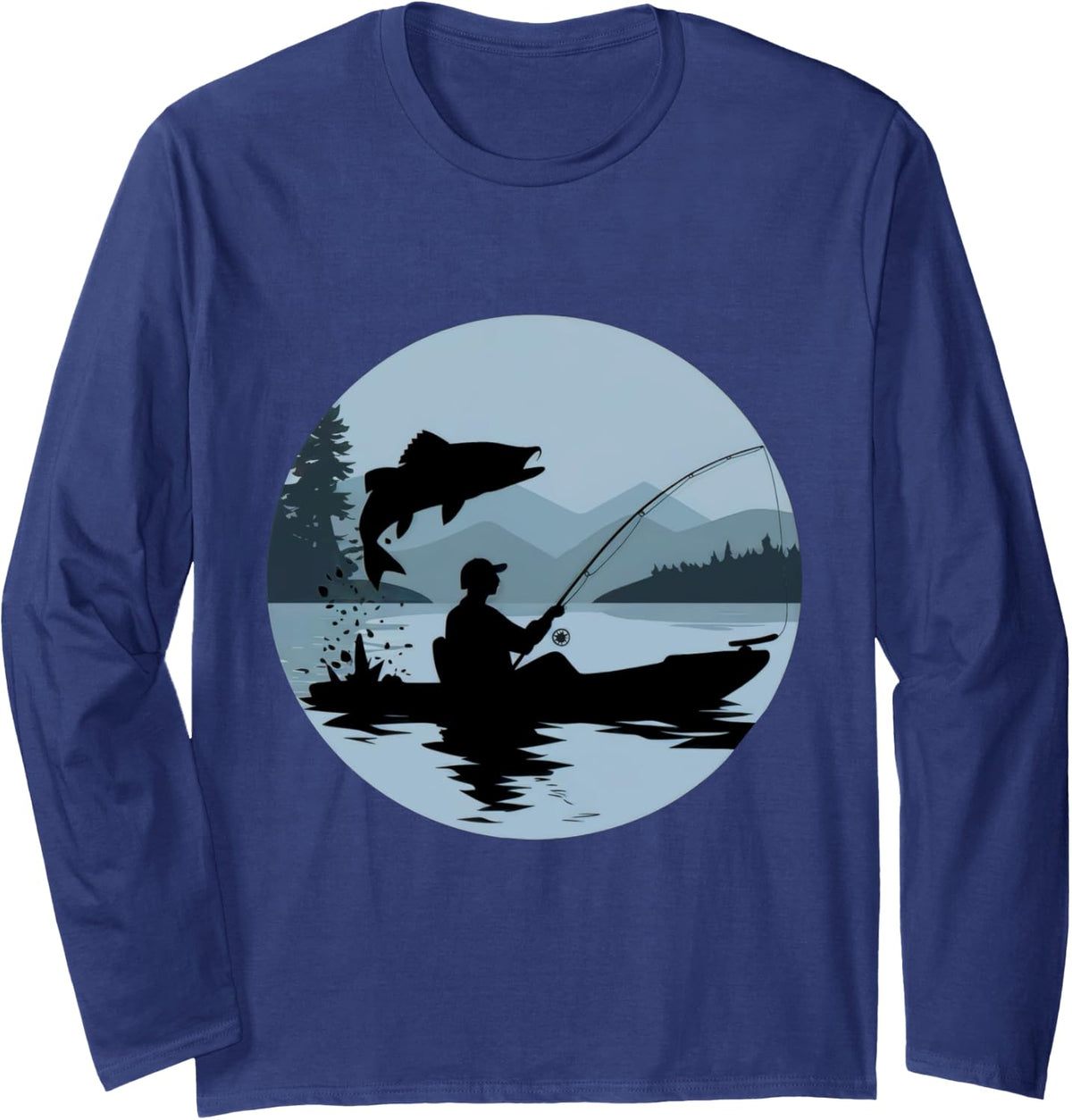 Kayak Fisherman - Paddle and Reel Long Sleeve T-Shirt - Adult Unisex Navy Blue