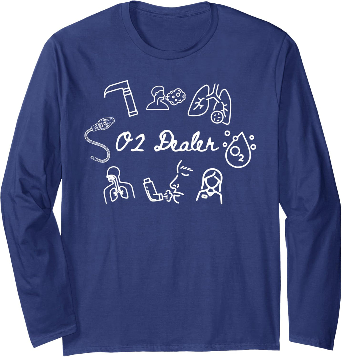 Respiratory Therapist O2 Dealer Lung RT Nurse Pulmonology Long Sleeve T-Shirt - Adult Unisex Navy Blue