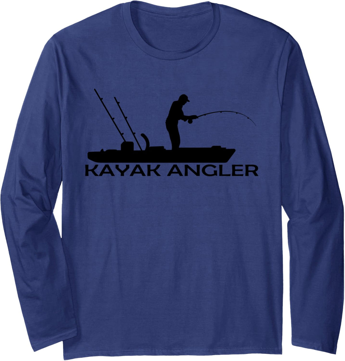 Kayak Angler Bass Fishing Kayaking Paddling Long Sleeve T-Shirt - Adult Unisex Navy Blue
