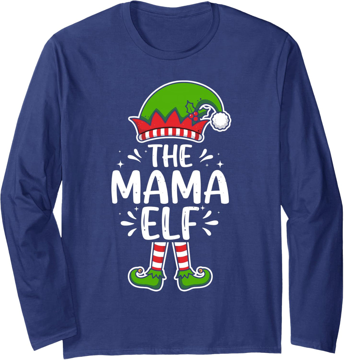 I'm the Mama Elf Christmas Costume Funny Matching Family Long Sleeve T-Shirt - Adult Unisex Navy Blue