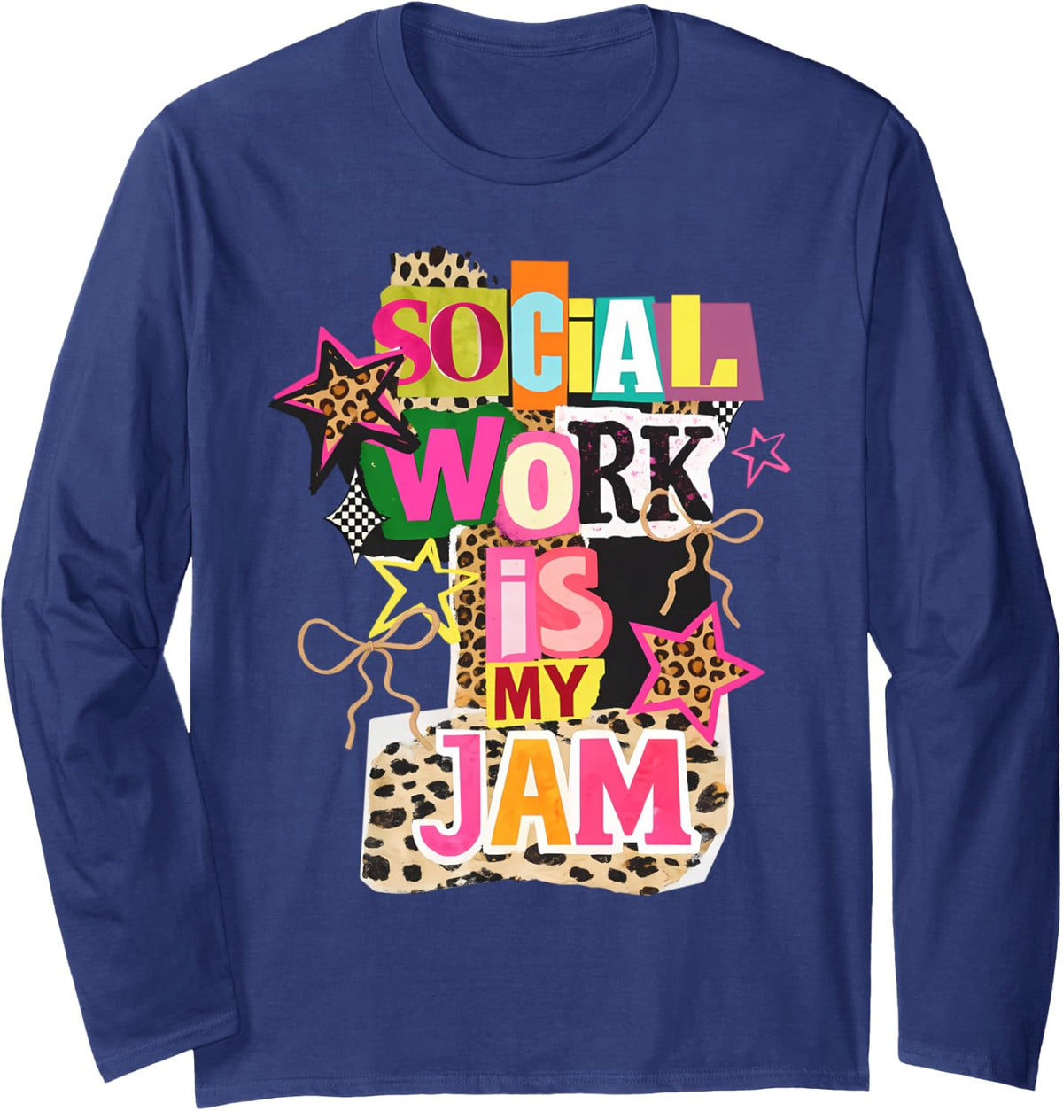 Vintage Y2K Social Worker Social Work is My Jam Coquette Long Sleeve T-Shirt - Adult Unisex Navy Blue
