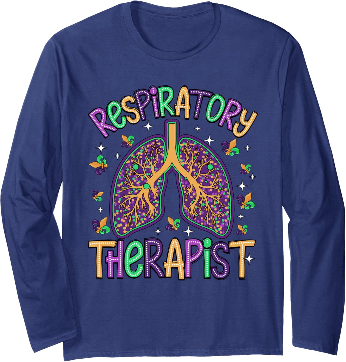 Retro Respiratory Therapy RT Therapist Mardi Gras Carnival Long Sleeve T-Shirt - Adult Unisex Navy Blue