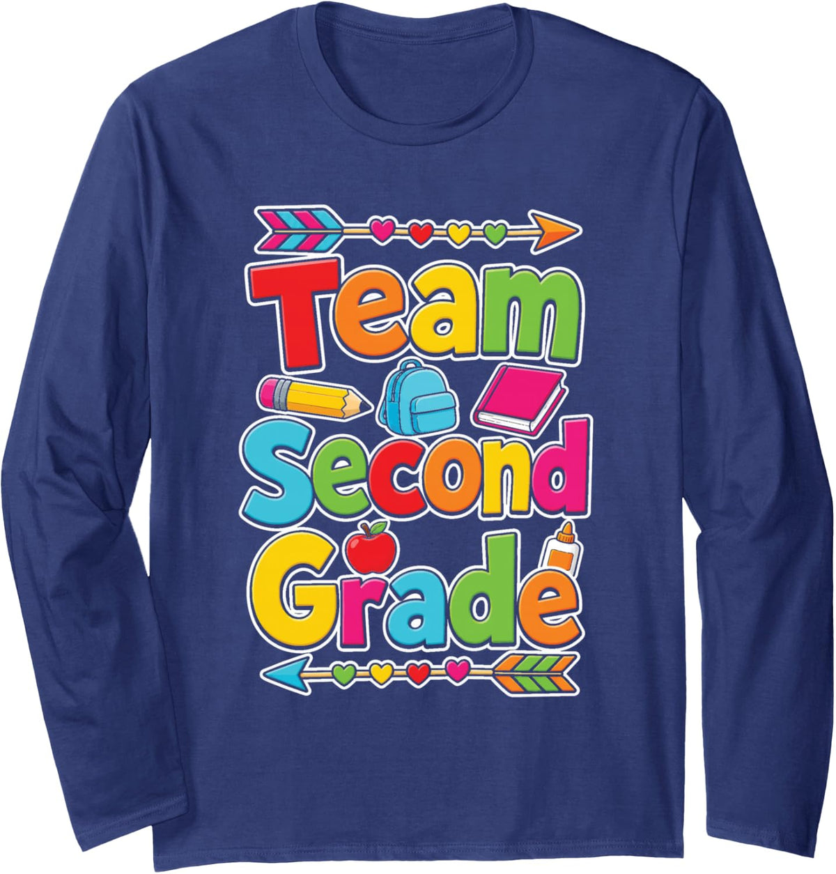 2nd Grade Team Squad Matching Elementary School Class Long Sleeve T-Shirt - Adult Unisex Navy Blue