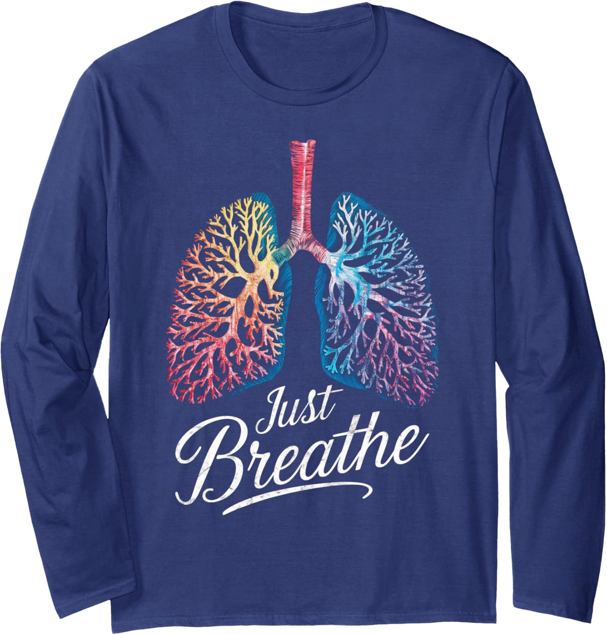 Positive Thinking Lungs Science Medical Doctor Long Sleeve T-Shirt - Adult Unisex Navy Blue