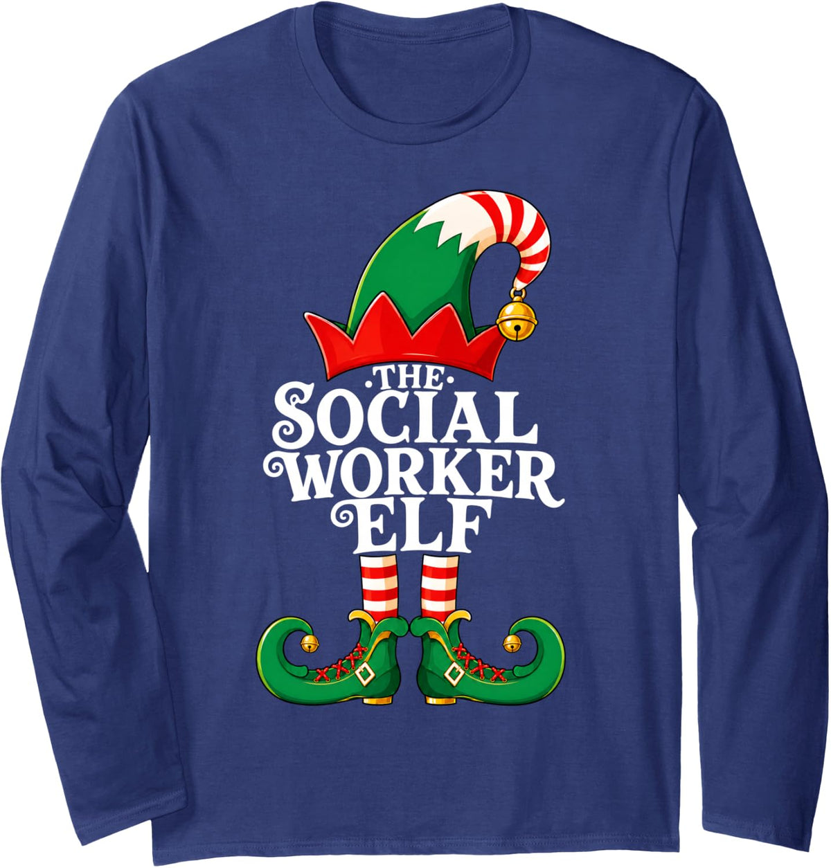 Social Worker Elf Christmas Matching Family Elf Squad Xmas Long Sleeve T-Shirt - Adult Unisex Navy Blue