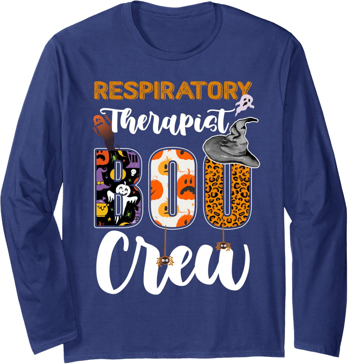 Respiratory Therapist Boo Crew Halloween Costume Matching Long Sleeve T-Shirt - Adult Unisex Navy Blue