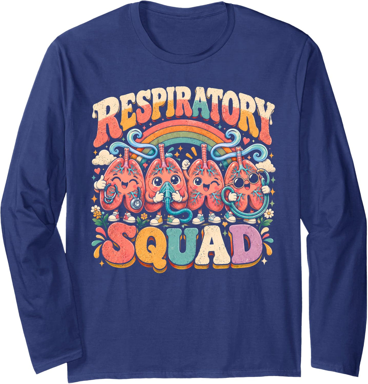 Respiratory Therapy Squad Lung Care Medical Team Long Sleeve T-Shirt - Adult Unisex Navy Blue