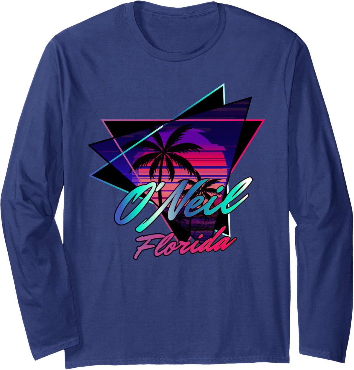 O'Neil Florida Retro Sunset Synthwave Vibes Long Sleeve T-Shirt - Adult Unisex Navy Blue