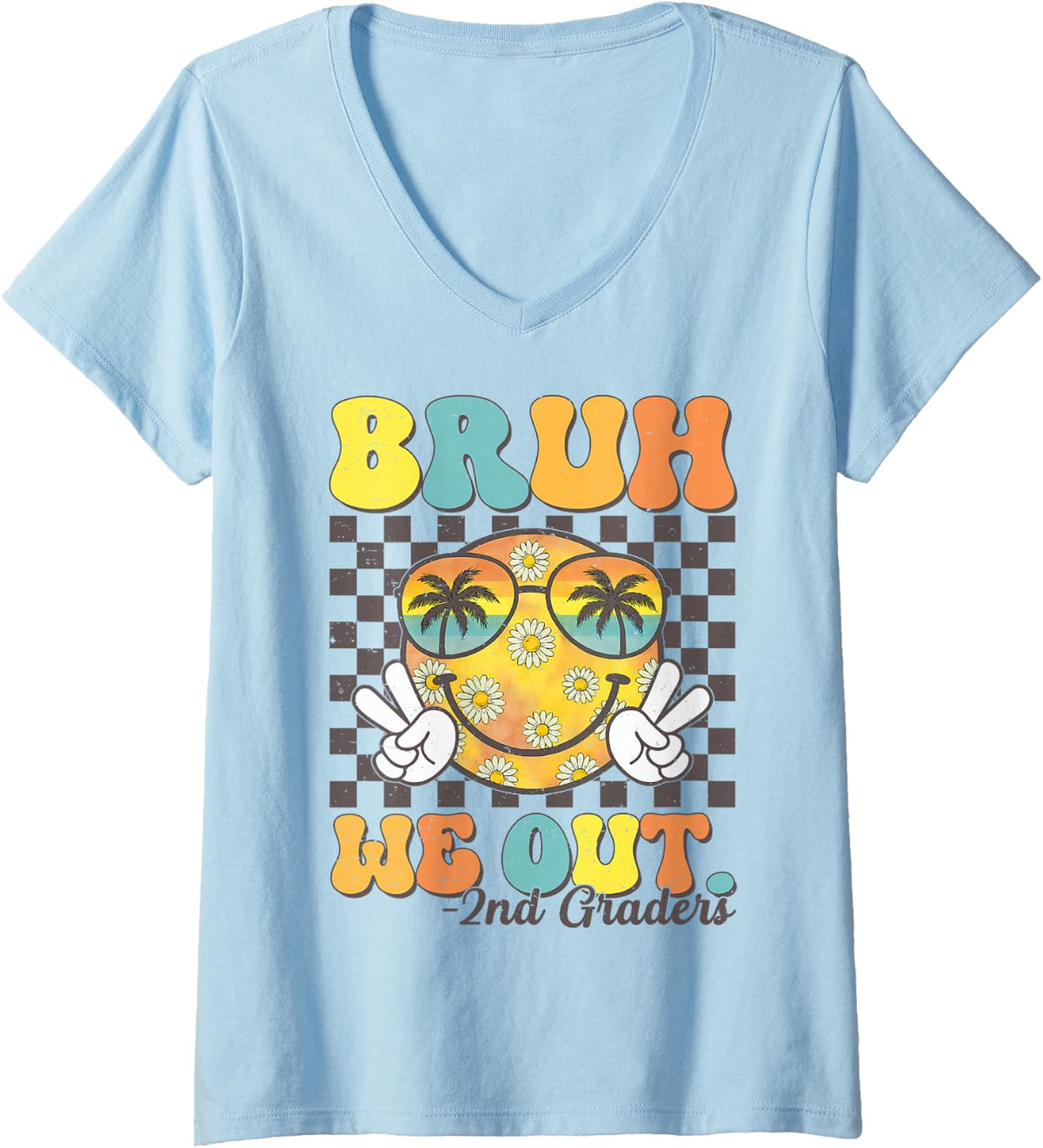 Women's Funny Bruh We Out 2nd Graders Last Day of School Graduation V-Neck T-Shirt - Baby Blue