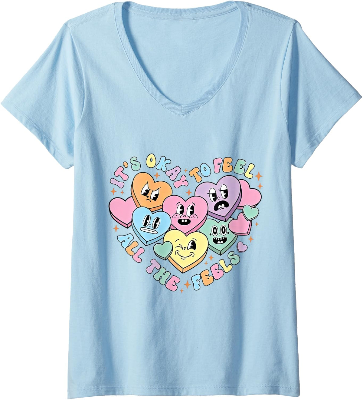 Women's School Counselor Valentine, Mental Health Valentine V-Neck T-Shirt - Baby Blue