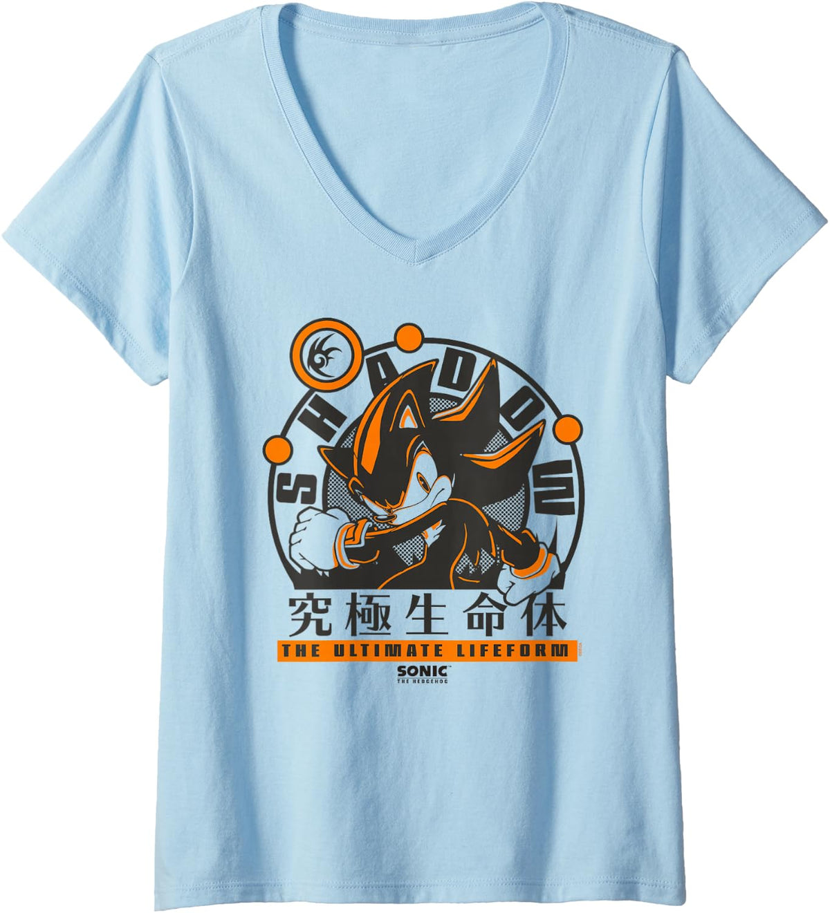 Women's Sonic The Hedgehog Shadow The Ultimate Lifeform Kanji V-Neck T-Shirt - Baby Blue