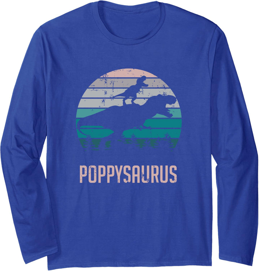 Poppysaurus T-Rex Dinosaur Long Sleeve T-Shirt - Adult Unisex Royal Blue