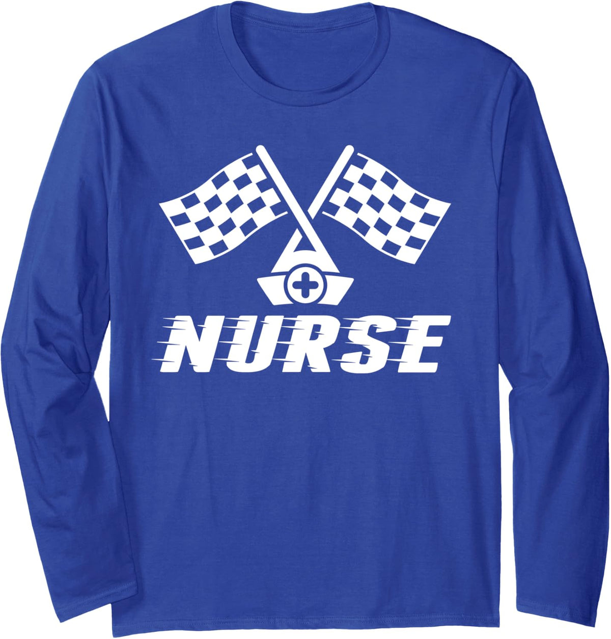 Nurse Checkered RN NICU Hosting Race Car Nurse Pit Crew Long Sleeve T-Shirt - Adult Unisex Royal Blue