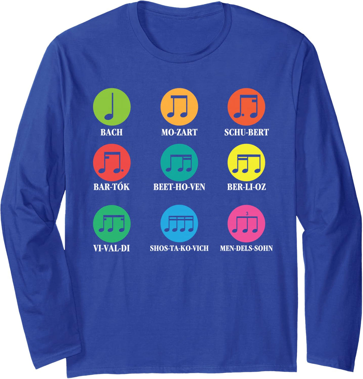 Classical Composers Classical Music Sheet Music Long Sleeve T-Shirt - Adult Unisex Royal Blue