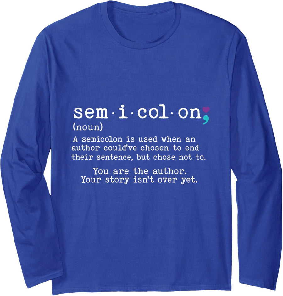 Retro Semicolon Definition Suicide Prevention Awareness 988 Long Sleeve T-Shirt - Adult Unisex Royal Blue