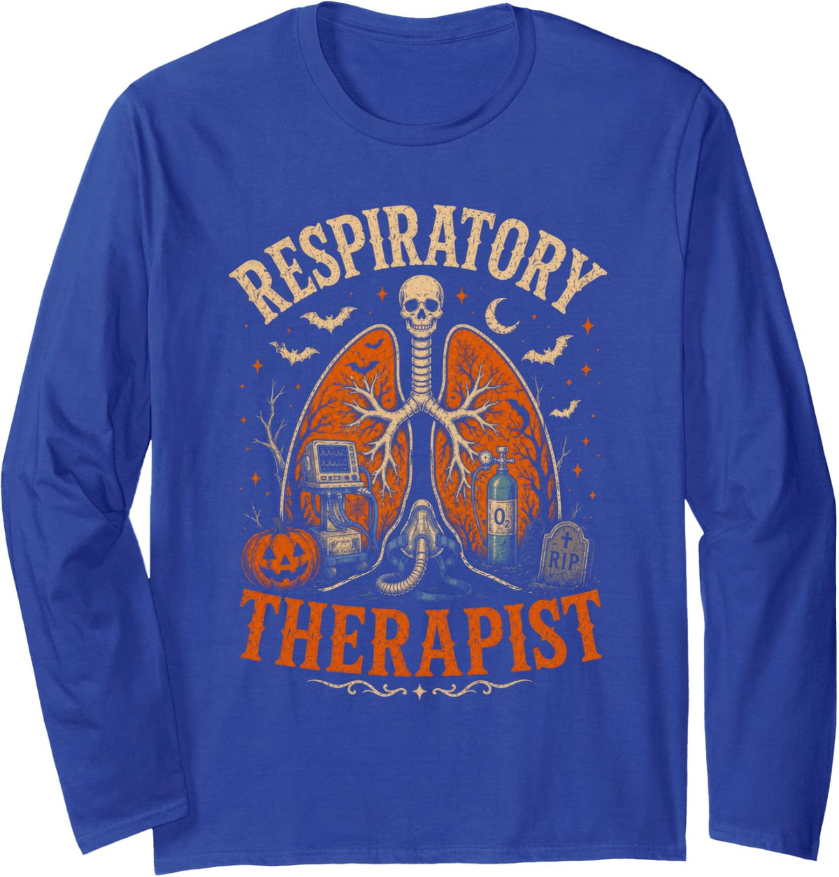 Respiratory Therapist Horror Lungs Halloween Medical Long Sleeve T-Shirt - Adult Unisex Royal Blue