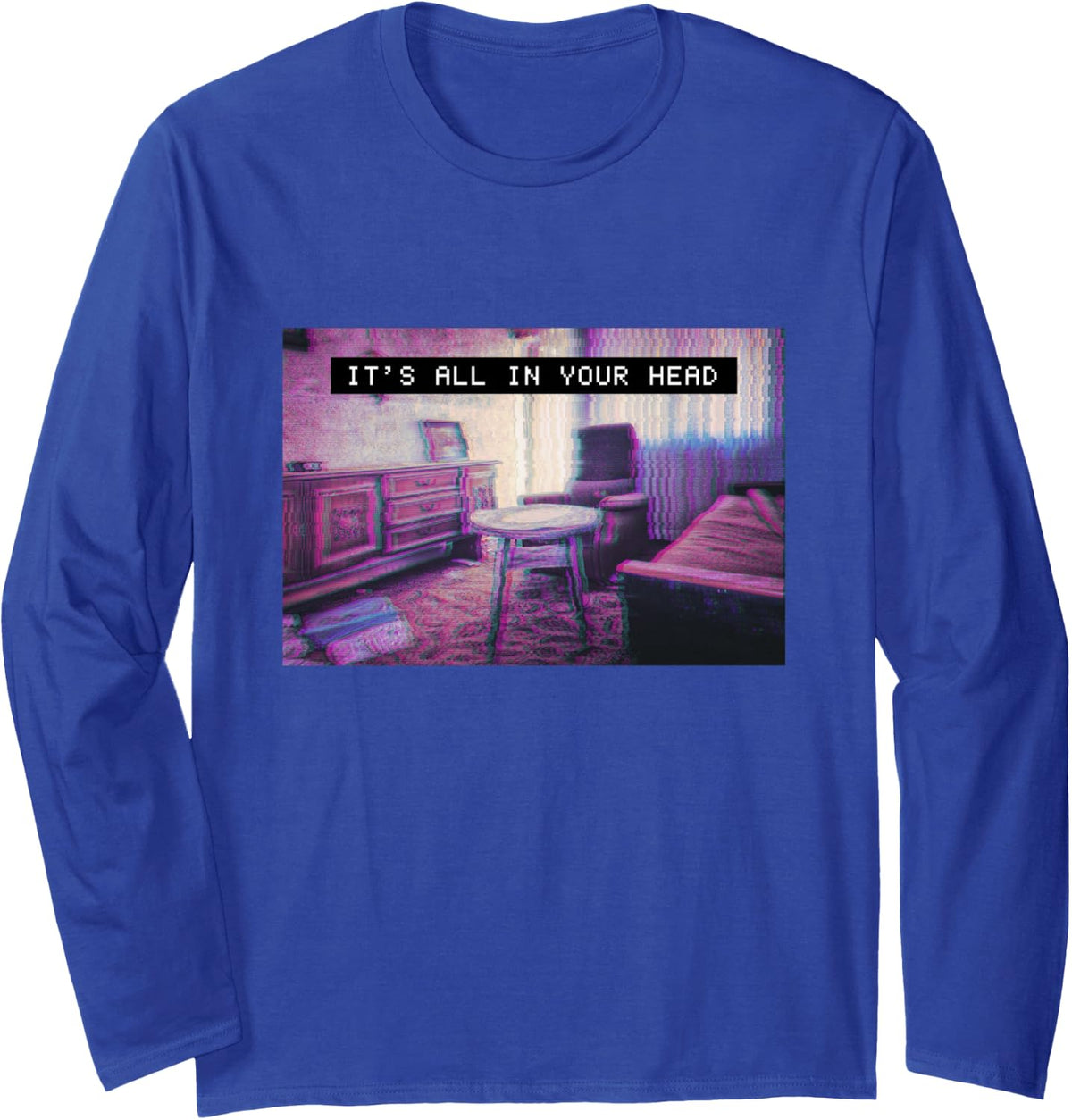Vaporwave Aesthetic 80s Synthwave It's All in Your Mind Head Long Sleeve T-Shirt - Adult Unisex Royal Blue