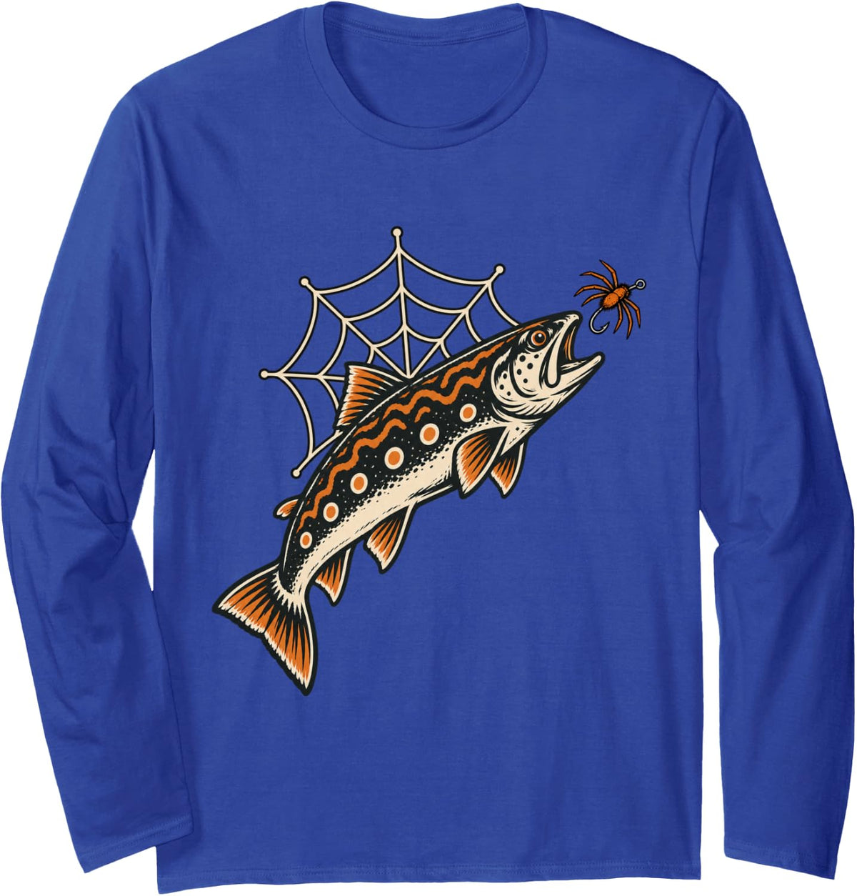 Trout Spider Halloween Fish Fly Fishing Long Sleeve T-Shirt - Adult Unisex Royal Blue
