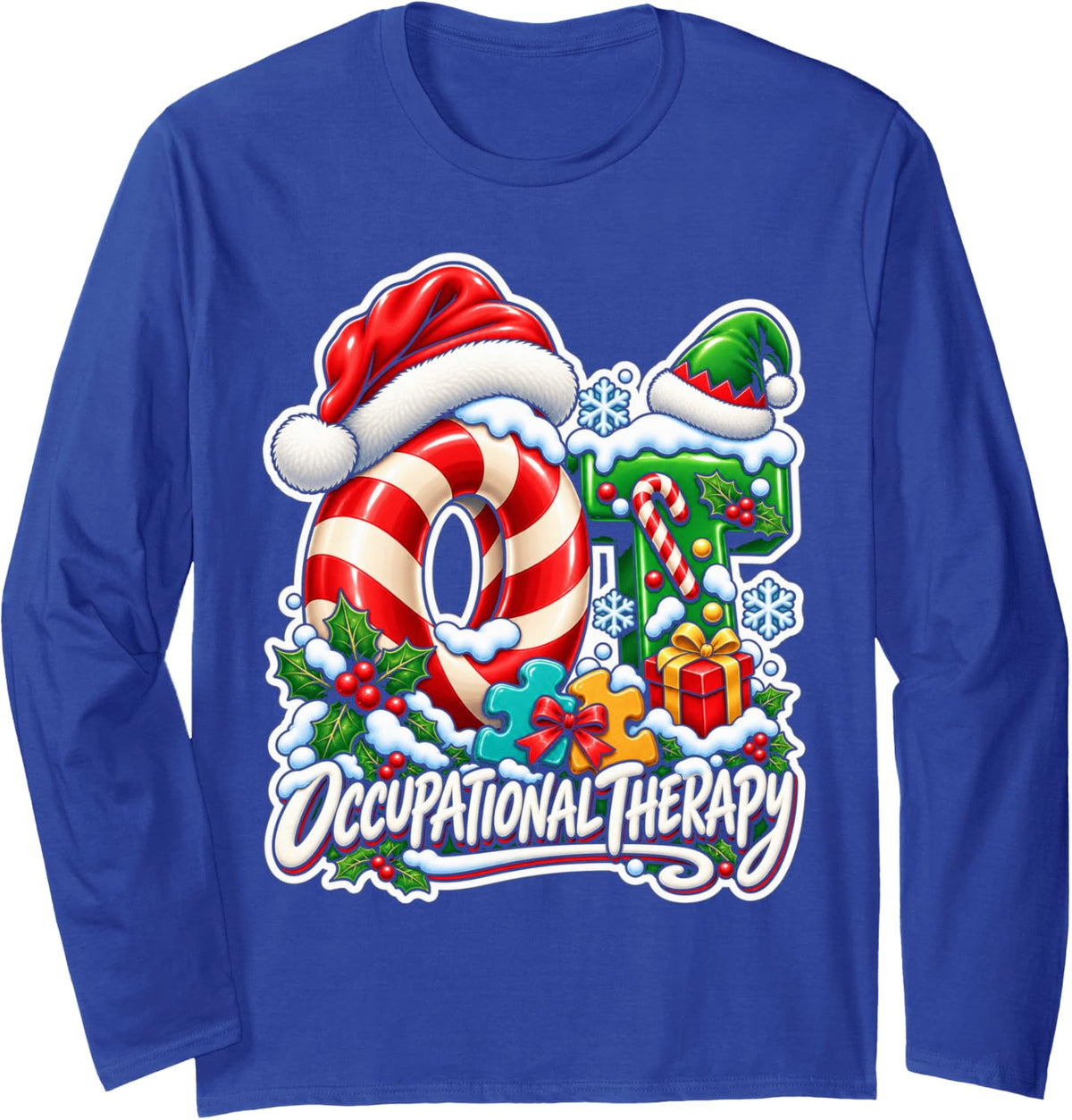 Occupational Therapy Christmas OT Healthcare Worker Long Sleeve T-Shirt - Adult Unisex Royal Blue