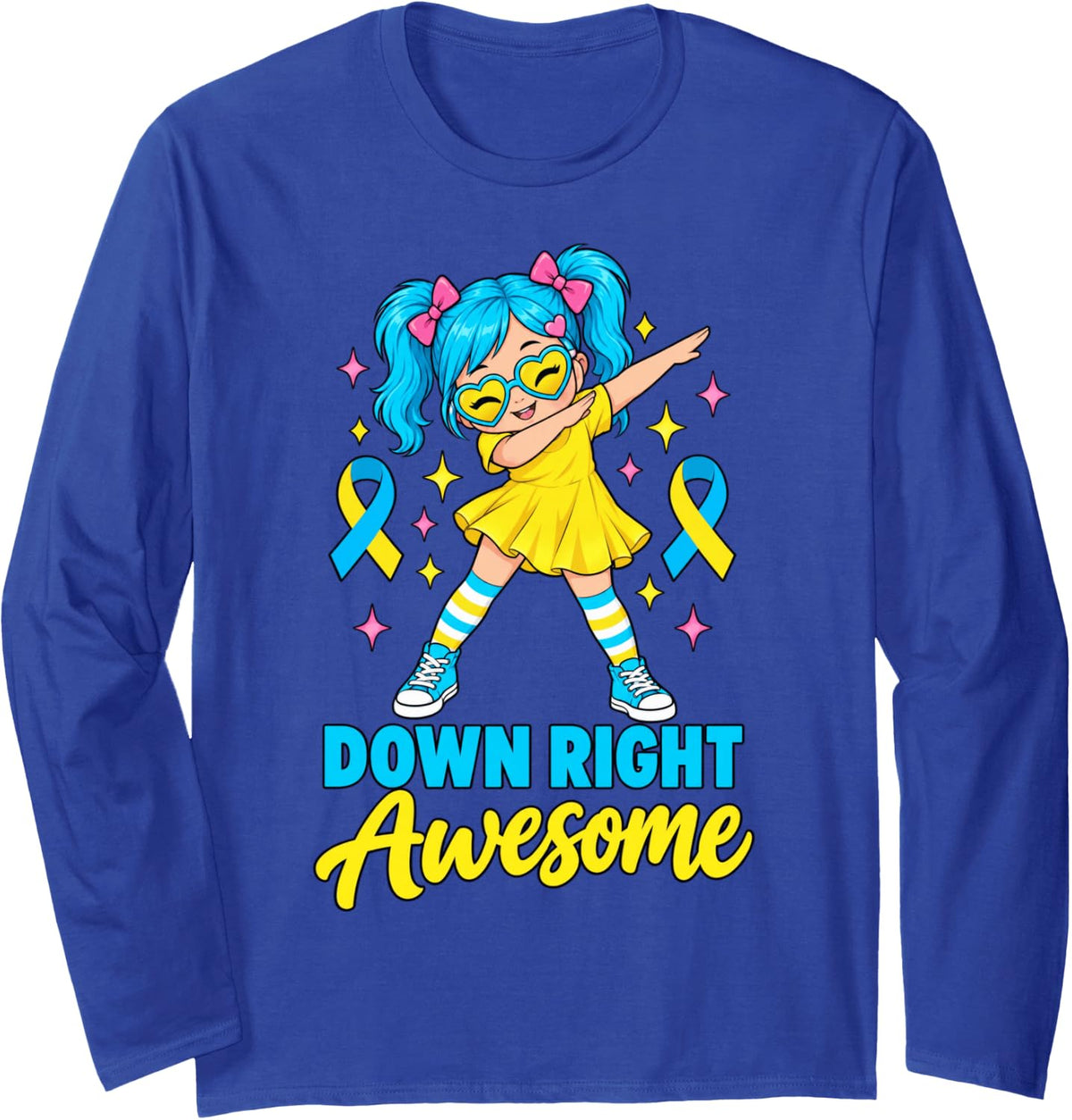 Down Syndrome Awareness Day Down Right Awesome Girls Women Long Sleeve T-Shirt - Adult Unisex Royal Blue