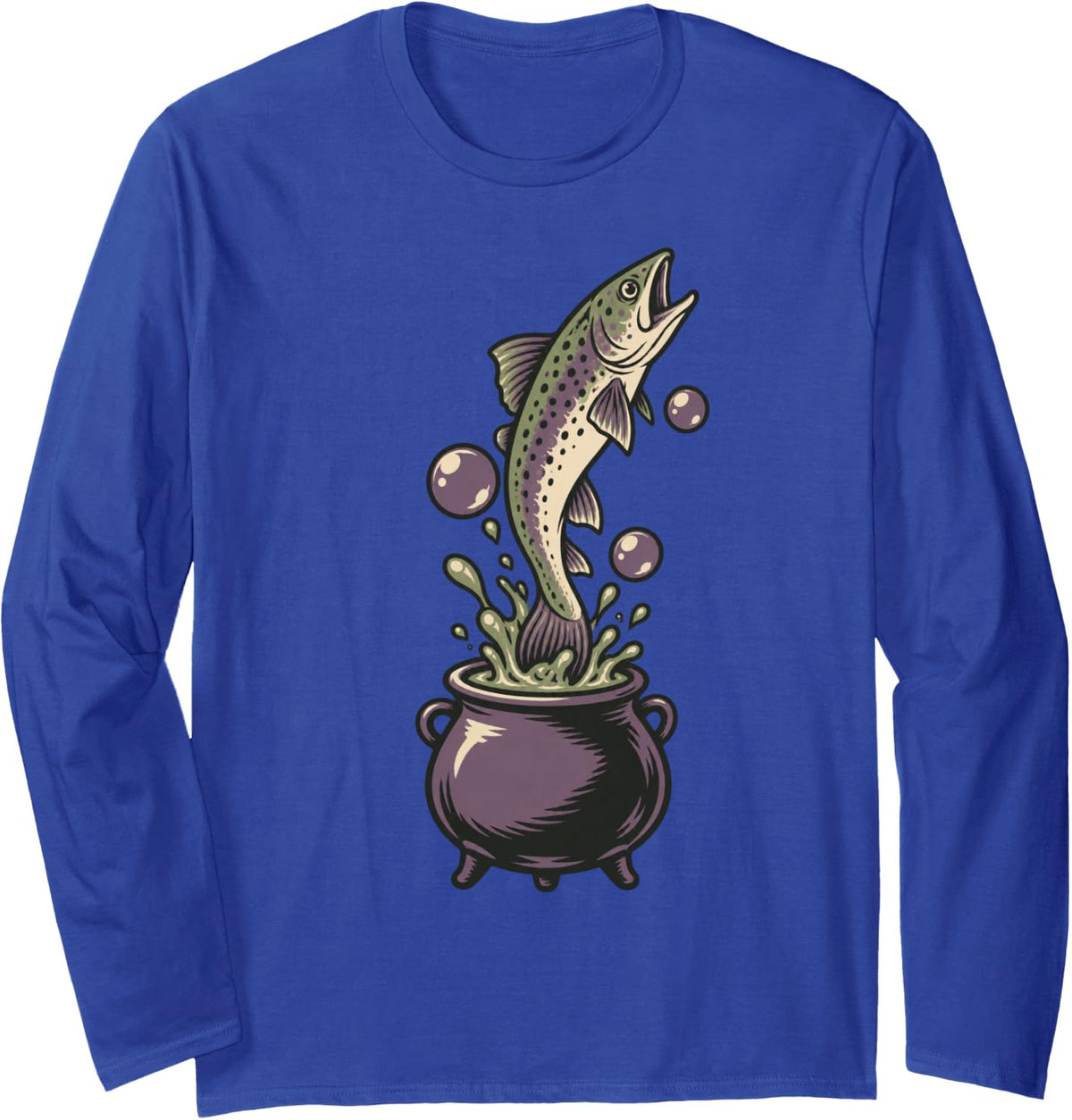 Trout Cauldron Halloween Fish Fly Fishing Long Sleeve T-Shirt - Adult Unisex Royal Blue