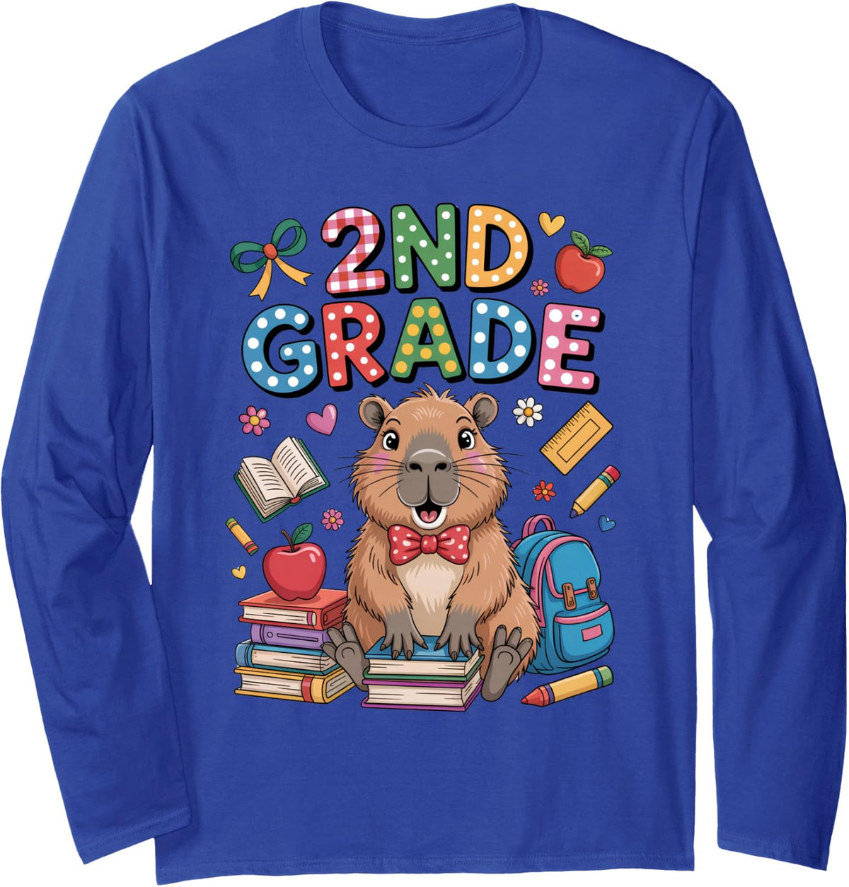 2nd Grade Cutie – Back to School Capybara Long Sleeve T-Shirt - Adult Unisex Royal Blue