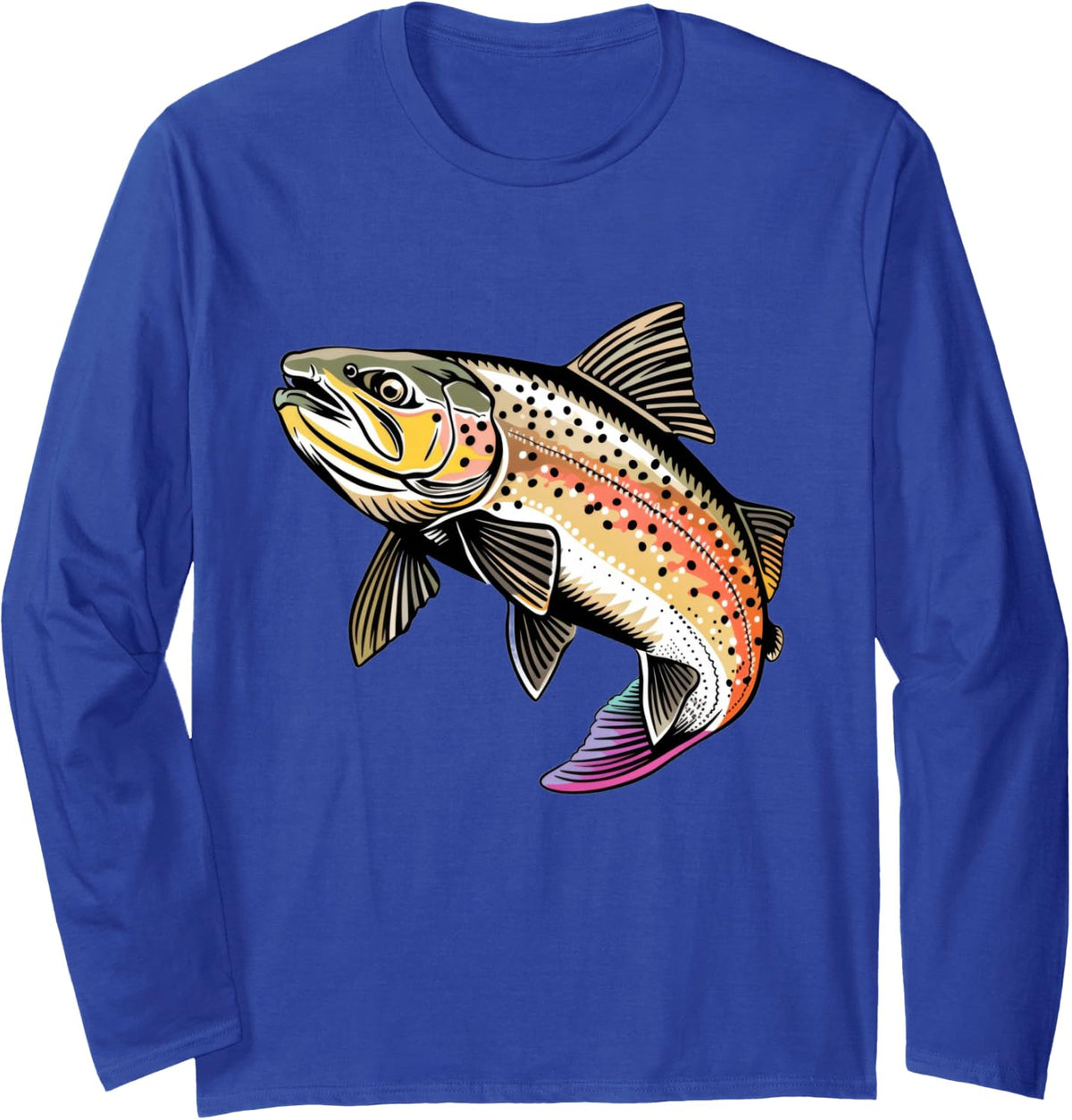 Rainbow Trout Black Outline Long Sleeve T-Shirt - Adult Unisex Royal Blue